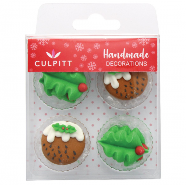 XMASDECO2012 - Xmas Edible Decorations Holly/Christmas Pudding x 12