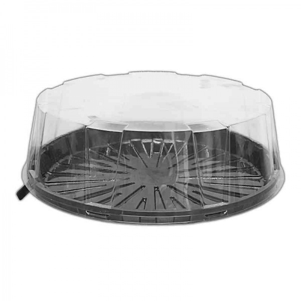 CKDM5364 - 7'' Clear Two Part Cake Dome With Black Base + Clear Lid 4'' Deep x 210