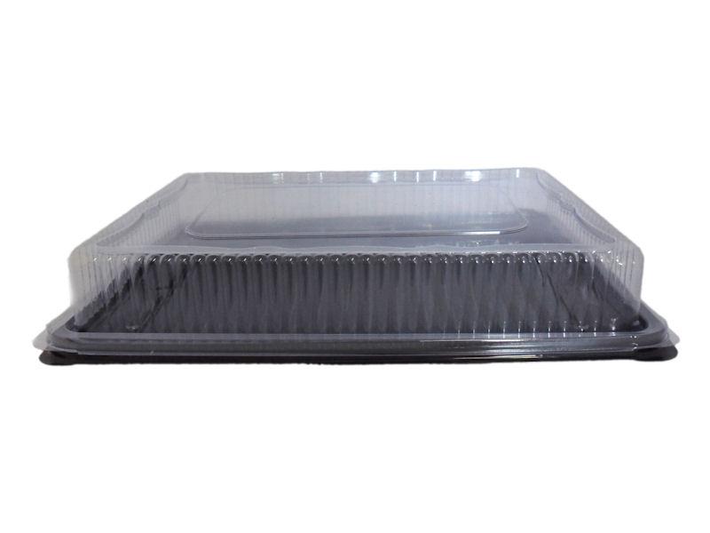 PLATT1A - Black Plastic Sandwich Platter With Clear Lid (5 Pack)