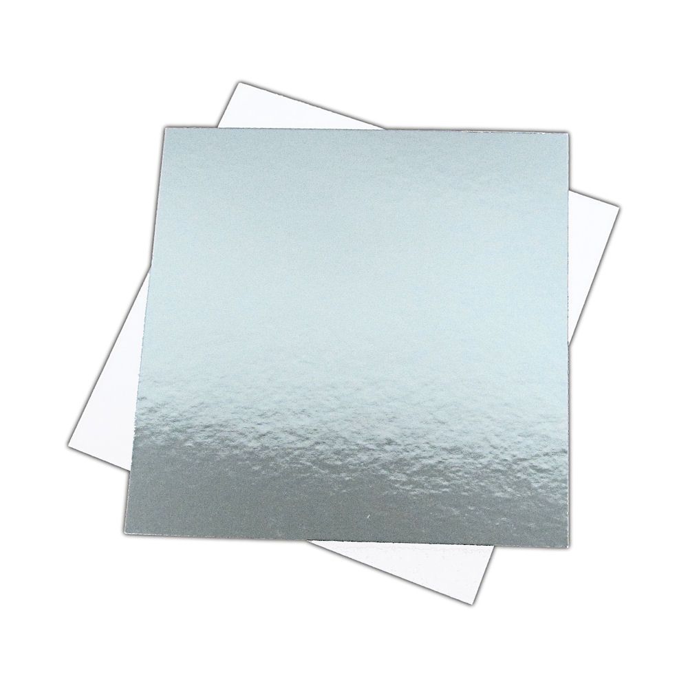 SCC669625 - 8'' Square Silver/White Cut Edge Cake Boards x 25