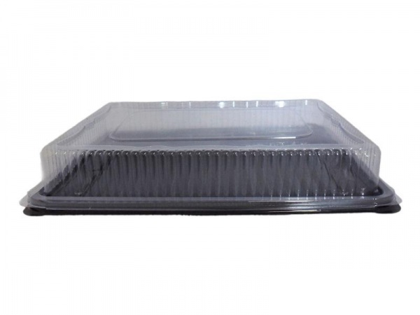PLATT1 - Black Plastic Sandwich Platter With Clear Lid (50 Pack)